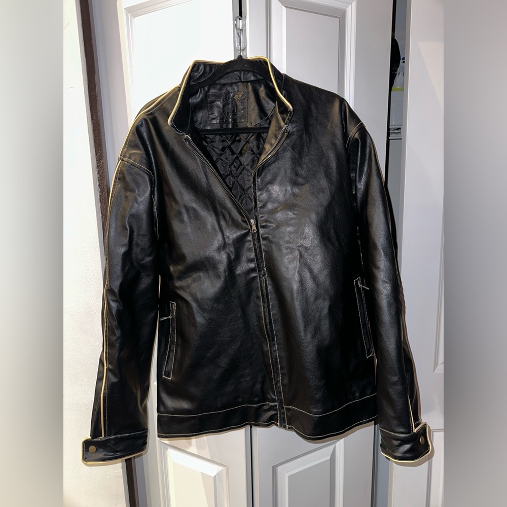 Black oversized faux leather jacket